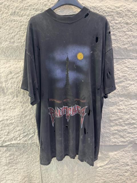 BALENCIAGA Balenciaga mud dye Eiffel Tower distressed short sleeve T-shirt