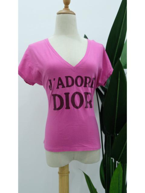 Dior Dior pink & maroon J'adore Dior Logo Print V Neck Top Jadore