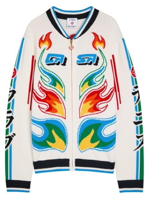 CASABLANCA Casablanca Flame Laurel Embroidered Cotton-knit Cardigan