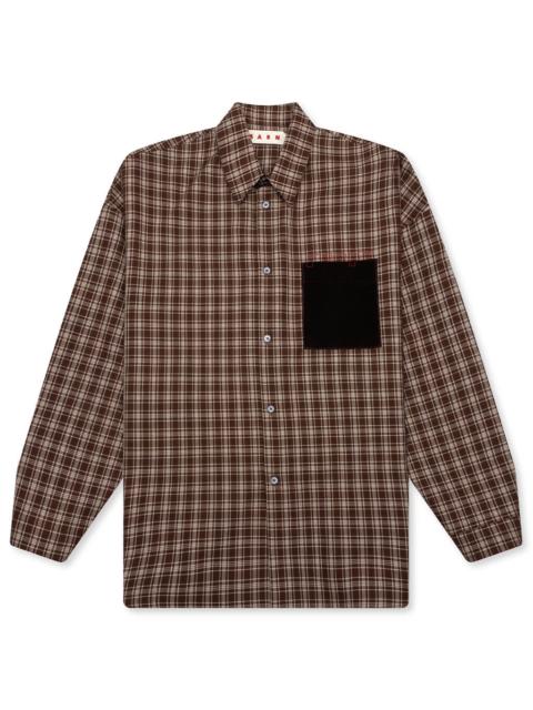 Marni CHECK GRAIN DE POUDRE WOOL SHIRT - MAROON