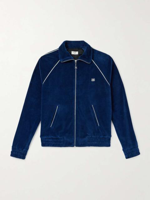 Slim-Fit Logo-Embroidered Cotton-Blend Velour Track Jacket