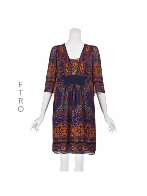 Etro Blue & Rust Colored Silk Shift Dress 