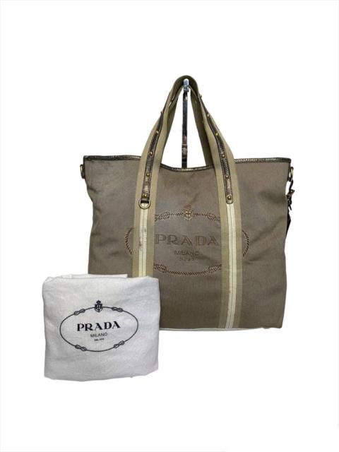 Prada Authentic🔥Prada Logo Convertible Tote Canvas Studded leather