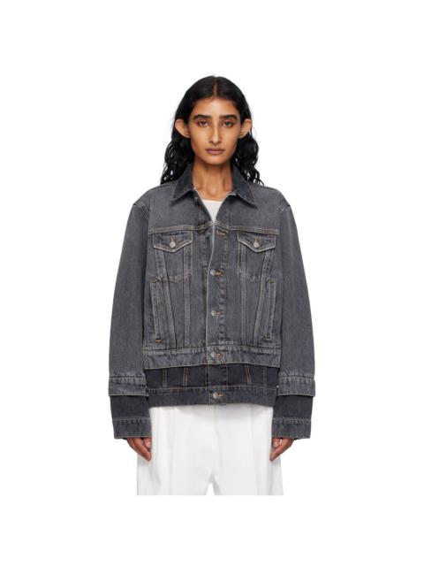 Black Tonal Panelled Denim Jacket