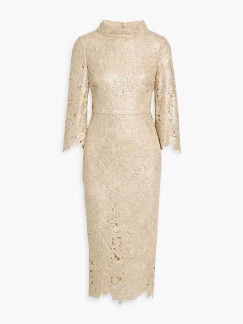 Other Designers Metallic guipure lace midi dress