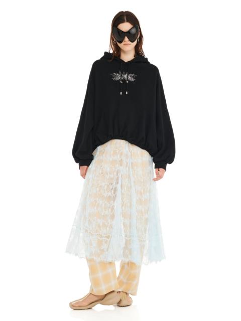 Collina Strada BLACK RHINESTONE GATHERED HOODIE