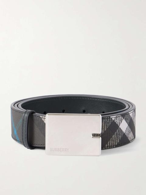 Checked Coated-Canvas and Faux Leather Belt