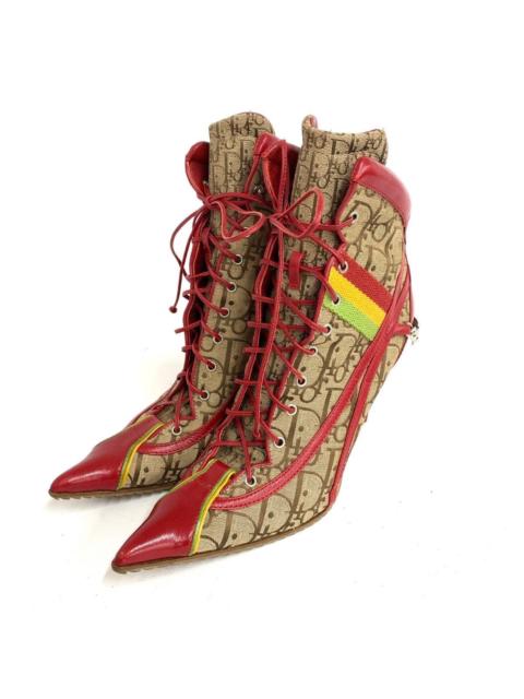 Dior Dior 2004 Old Flower Mixed Leather Pointed Toe Ankle Heels