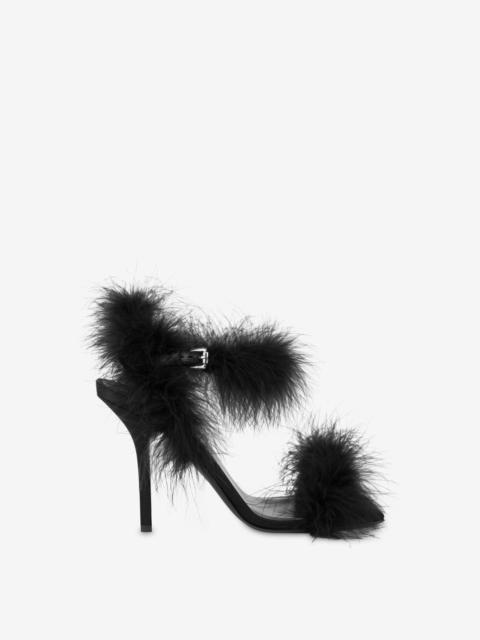Moschino SATIN SANDALS WITH FEATHERS