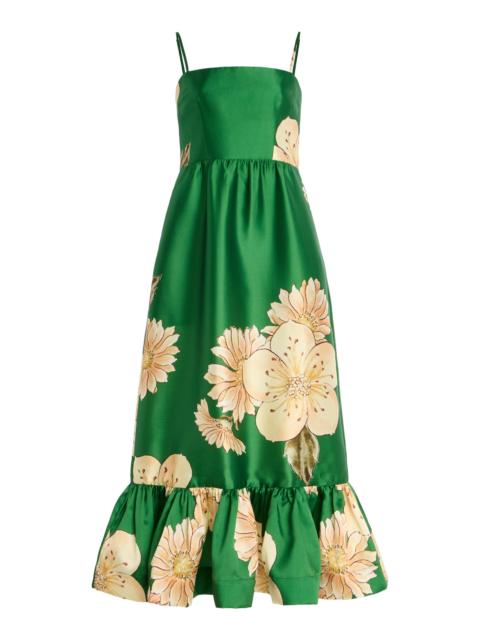 ALÉMAIS Sage Printed Satin Midi Dress green