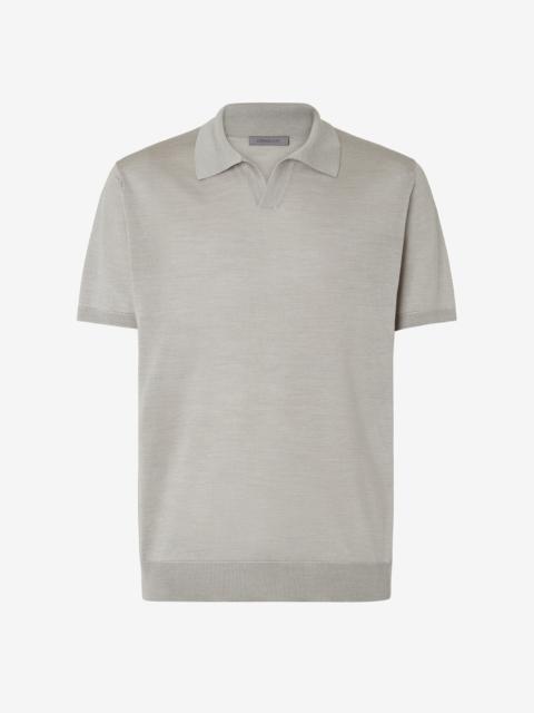 CORNELIANI Grey buttonless pure silk polo shirt