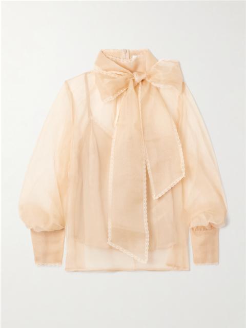 Zimmermann Pussy-bow Lace-trimmed Silk-organza Blouse