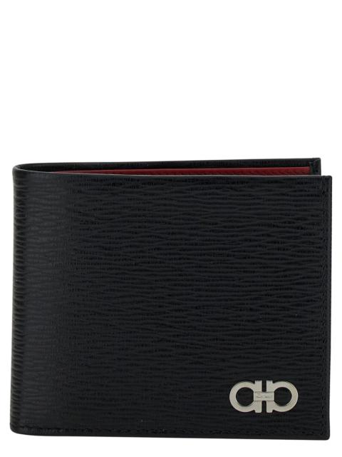 FERRAGAMO Ferragamo Men Wallet 'Revival' Gancini With Double Hook In Grained Black Leather For Men