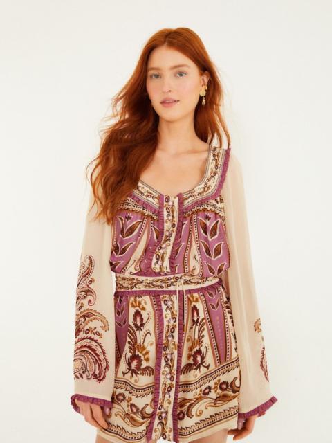 FARM RIO Sand Delicate Ainika Long Sleeve Belted Mini Dress