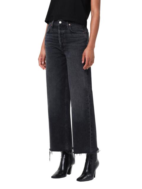 AGOLDE AGOLDE Ren High Waist Ankle Wide Leg Jeans in Arcane Worn Medium Black at Nordstrom