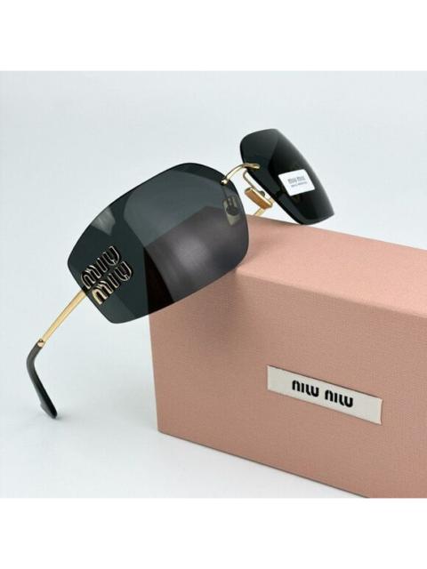 Miu Miu NEW Miu Miu MU54YS 5AK5S0 Gold Dark Grey Wraparound Rimless Women Sunglasses