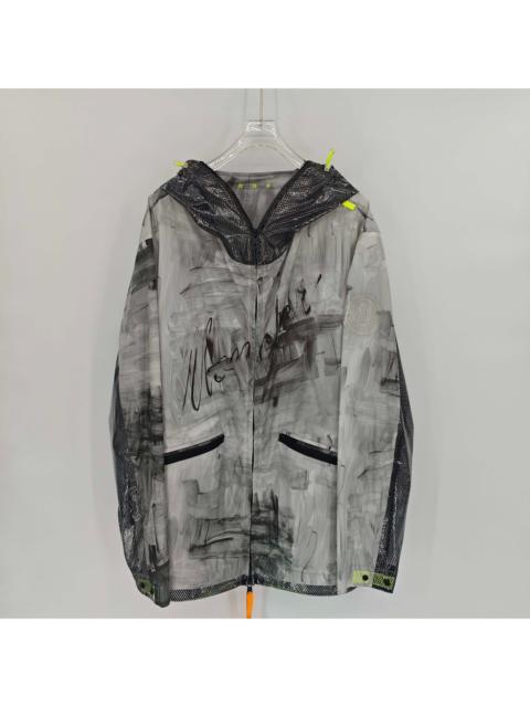 Moncler Moncler splatter-painted large arm patch jacket/raincoat