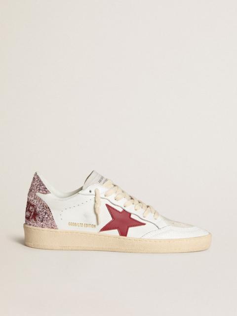 Golden Goose Women's Ball Star LTD with red leather star and pink glitter heel tab