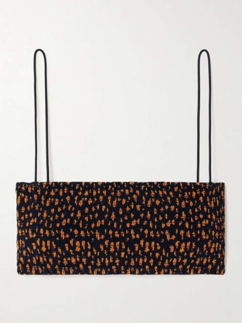 Shirred printed recycled bikini top