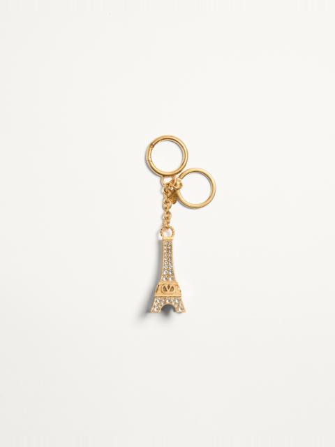 Valentino CHEZ VALENTINO BAG CHARM WITH KEY RING IN METAL, ENAMEL, AND CRYSTALS
