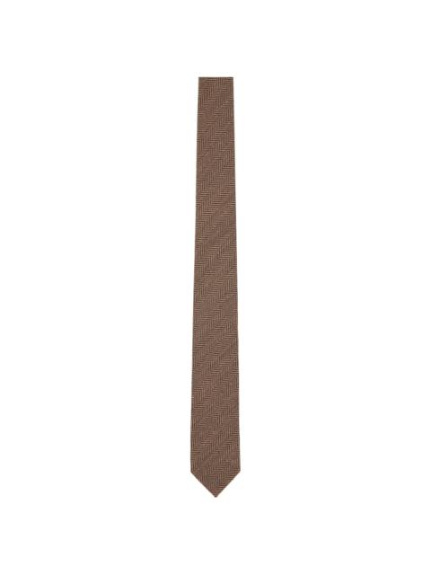 Dries Van Noten Brown Herringbone Tie