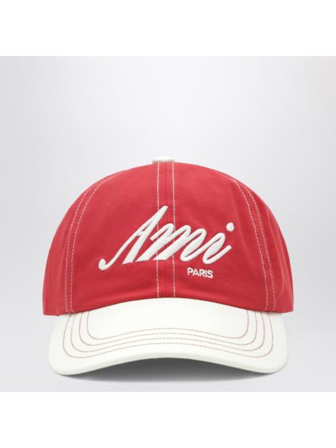 AMI Paris Ami Paris Signature Cap In Red And Ivory Cotton Men