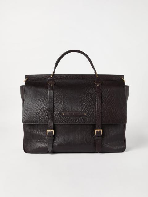 Brunello Cucinelli Textured grain calfskin casual briefcase