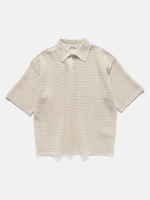 AURALEE Tussah Silk Cotton Mesh Knit Skipper Polo Ivory