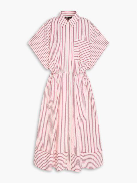 maje Crystal-embellished striped jacquard midi shirt dress