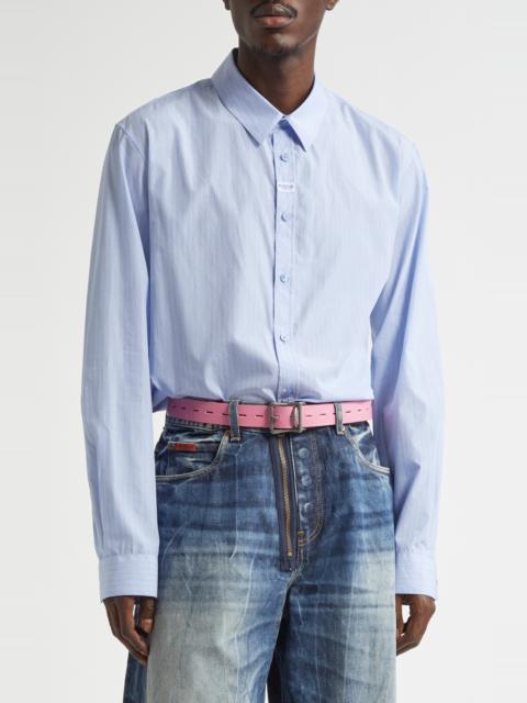 Martine Rose Martine Rose Classic Logo Stripe Button-Up Shirt in Blue-White Stripe at Nordstrom