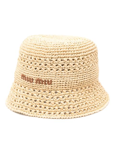 Miu Miu Miu Miu Embroidered-logo Raffia Bucket Hat