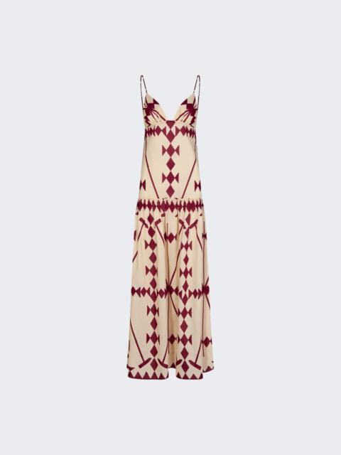 Johanna Ortiz Zea Palm Maxi Dress Ecru And Wine