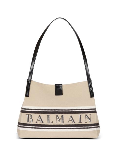 Balmain Balmain Small Release Shopper bag in canvas and calfskin in Beige at Nordstrom