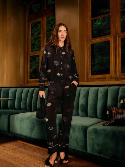 FARM RIO Black Beaded Kisses Side Pockets Pajama Pants