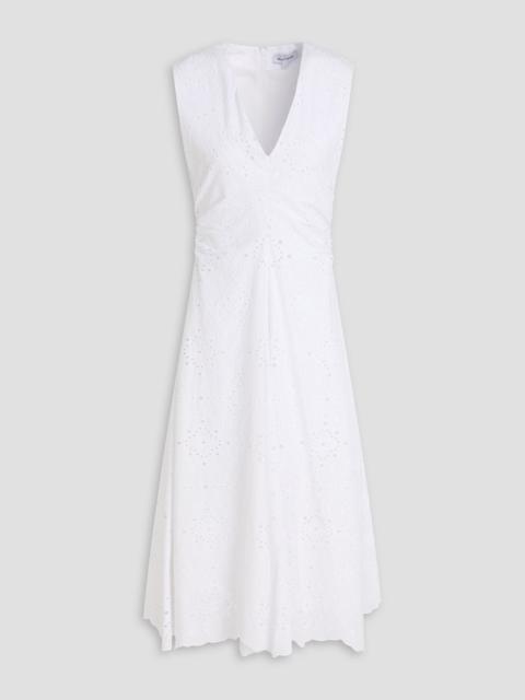 VERONICA BEARD Aven ruched broderie anglaise cotton midi dress