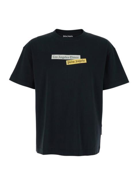 Palm Angels Palm Angels Men Black Crewneck T-Shirt With Logo Print On The Front In Cotton Man