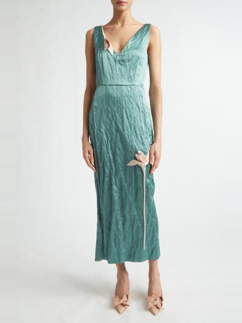 Erdem Erdem Tulip Appliqué Crinkled Metallic Satin Gown in Eau De Nil at Nordstrom