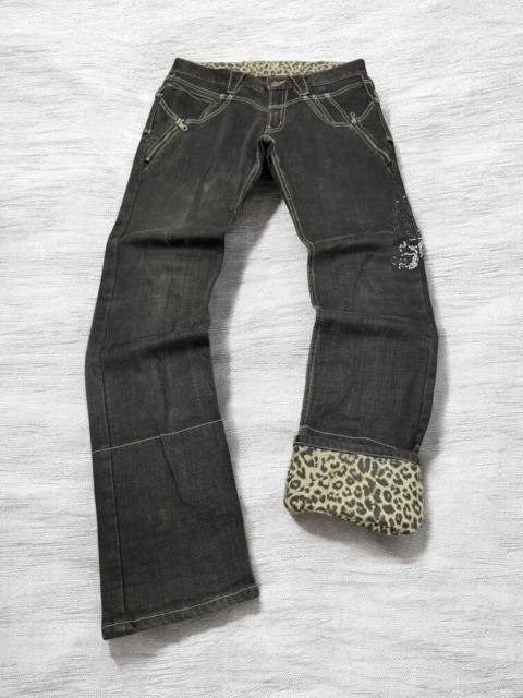 PPFM PPFM LEOPARD DESIGN SWAROVSKI ZIPPER DENIM JEANS