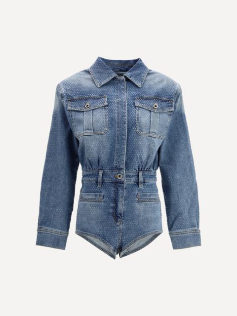 self-portrait Rhinestone denim Playsuit