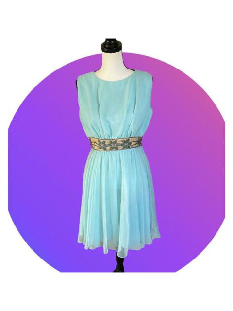 Other Designers Vintage 60s Miss Elliette Aqua Blue Chiffon Fit Flare Dancing Dress S M 4