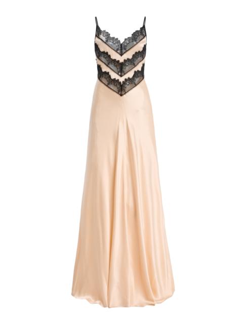 RODARTE Lace-Trimmed Silk Satin Bias Slip Gown pink