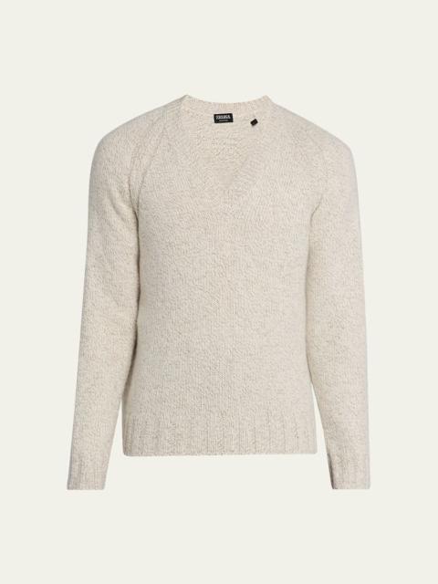 ZEGNA Men's Cashmere and Wool Chunky Knit V-Neck Sweater