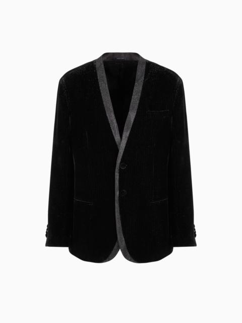 GIORGIO ARMANI Giorgio’s single-breasted, tuxedo jacket in shiny pinstriped velvet