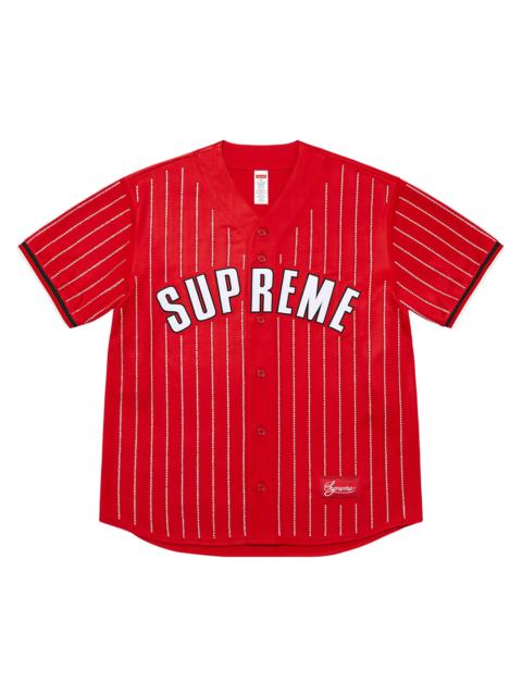Supreme Supreme Rhinestone Stripe Baseball Jersey 'Red'