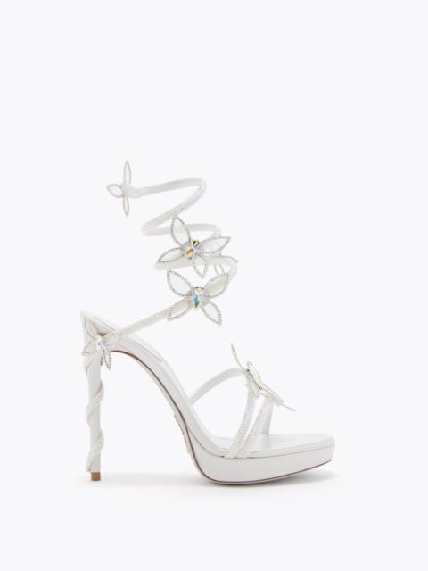 RENE CAOVILLA MARGOT WHITE PLATFORM SANDAL WITH BUTTERFLIES 120