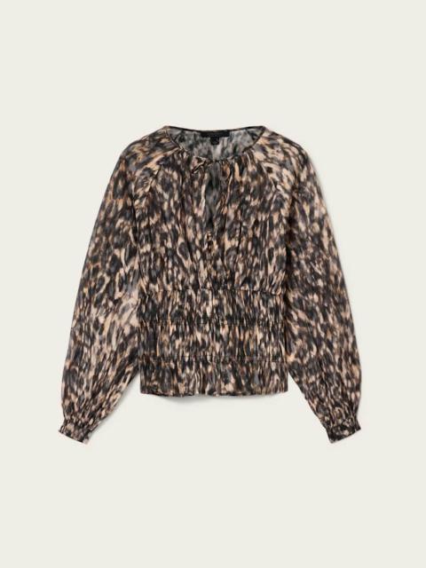 ALLSAINTS CERN ANIMAL PRINT SHIRRED TOP