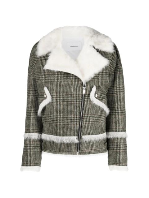Yves Salomon houndstooth-pattern biker jacket