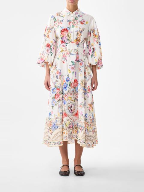 CAMILLA WAIST TIE SHIRT DRESS WITH BUBBLE SLEEVE