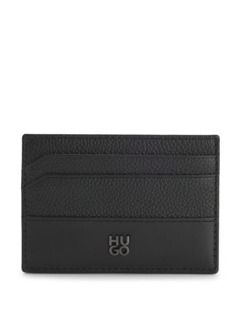 HUGO LEATHER CARD HOLDER WITH STACKED LOGO