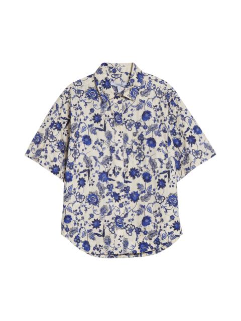 DEREK LAM 10 CROSBY Derek Lam 10 Crosby Keaton Floral Elbow Sleeve Cotton Button-Up Shirt in French Blue Multi at Nordst
